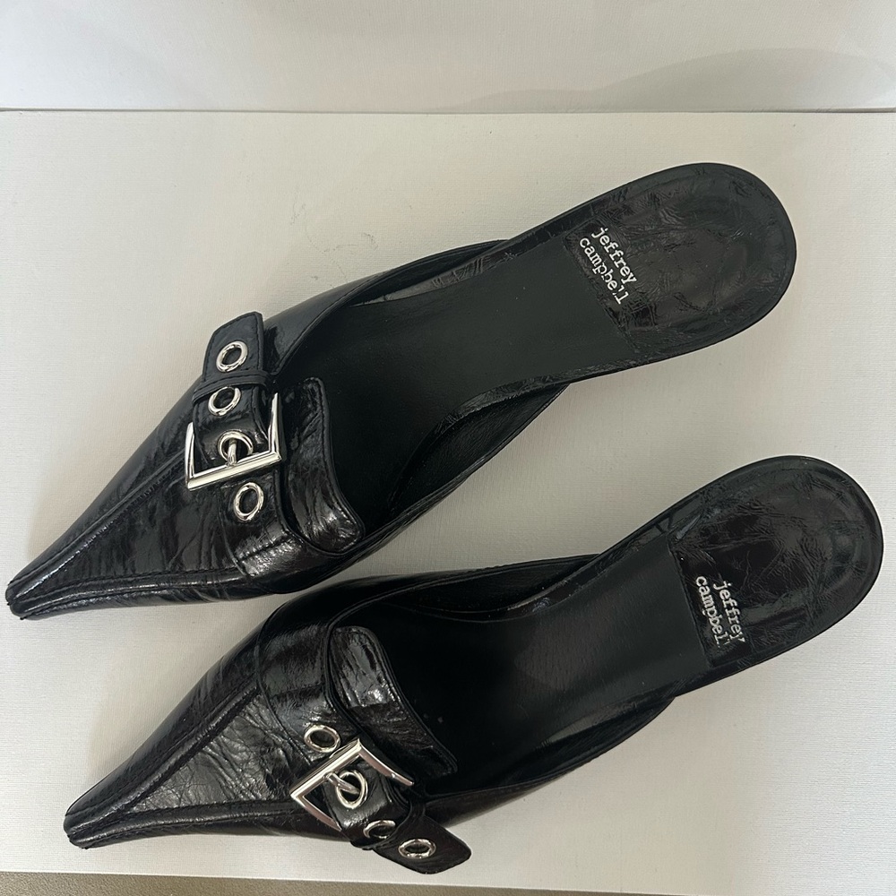 Jeffrey Campbell Black Croc-Embossed Mules